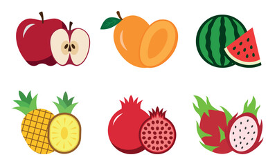 Colorful tropical fruit set, healthy food collection