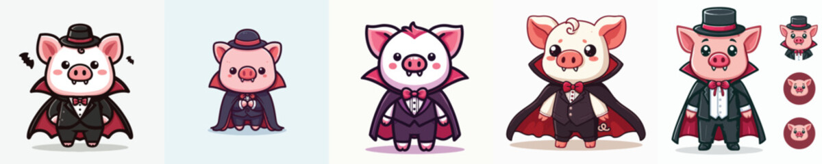 cute pig vector in Dracula costume