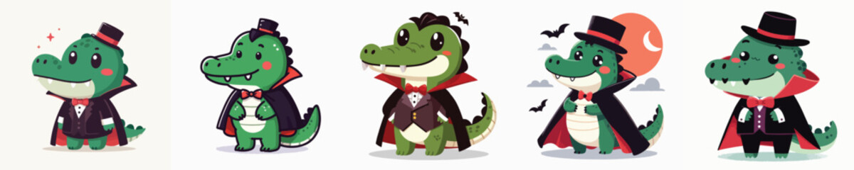 cute crocodile vector in Dracula costume