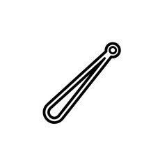 Outline drawing of angled tweezers with circular end and rounded tip on a white background design