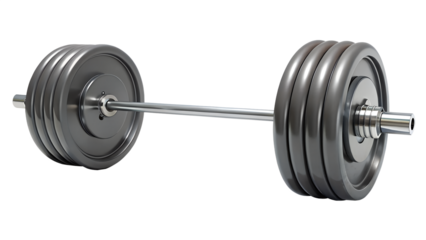 Barbell isolated on transparent background is a great tool for fitness, gym, exercise, workout, training, and strength, promoting health and wellness