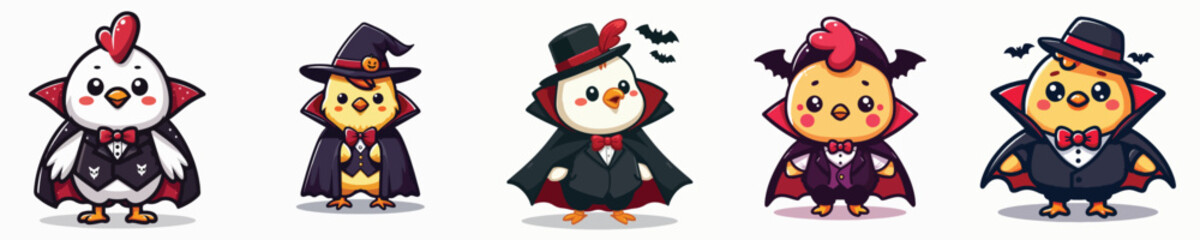 cute chicken vector wearing Dracula costume