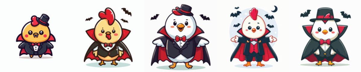 cute chicken vector wearing Dracula costume