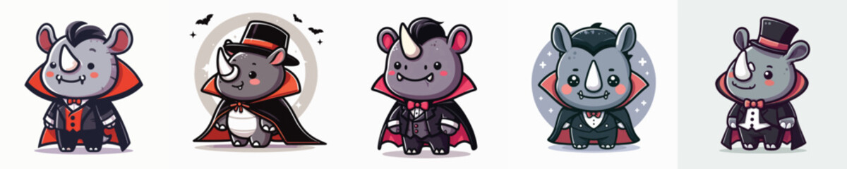cute rhino vector in Dracula costume