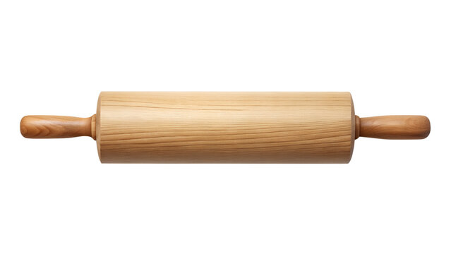 Wooden rolling pin isolated on transparent background for flattening dough and pastry in baking and cooking preparation, a classic kitchen utensil