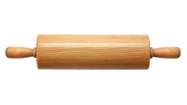 Wooden rolling pin isolated on transparent background for flattening dough and pastry in baking and cooking preparation, a classic kitchen utensil