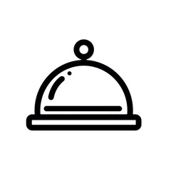A simple line drawing of a covered food dish with a knob on top in black and white style view