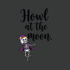 Vector art of skeleton with cape and hat howl at the moon