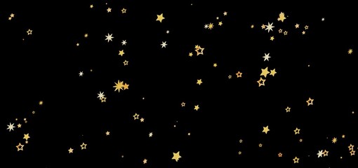 Sparkling gold stars on a black background. Perfect for celebration, holiday, or celestial designs.