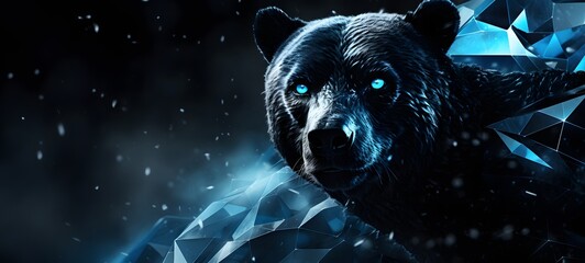 The black background contrasts sharply with the bright blue diamonds light emitted by snow bear ,generative AI