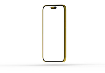 High-quality image of a gold smartphone with a blank screen, perfect for app presentations or website mockups.  Isolated on white background.