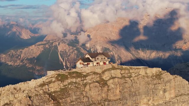 4K Cinematic Drone Footage of Stunning golden hour at Refugio Nuvolau - Dolomites - Italy_24