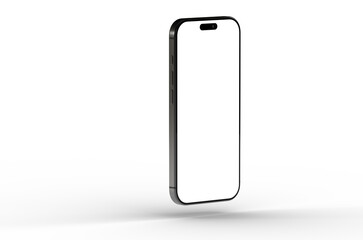 High-quality image of a modern smartphone mockup with a blank screen, perfect for app presentations or website designs.  Isolated on white back