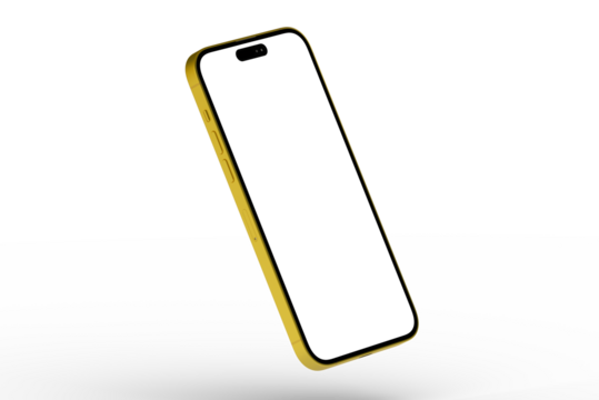 High-quality photo of a yellow smartphone with a blank screen, perfect for app presentations or mobile device showcases.