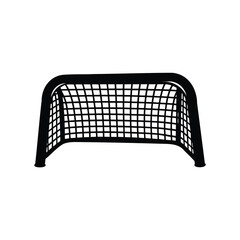 Black silhouette of a soccer goal with net on a white background, hockey net silhouette vector illustration