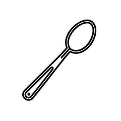 Illustration of a simple black and white outline of a spoon with a long handle on a white background