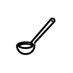 A simple outline drawing of a kitchen ladle with a long handle and rounded bowl for serving food