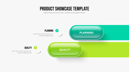 Marketing Growth Two Element Infographic Presentation Design. Project Profile 2 Step Diagram Frame Layout. Consulting Planning Slide Template Vector Illustration.