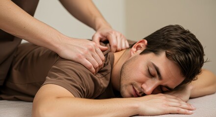 A man receiving a Thai massage while lying face down on a spa bed.