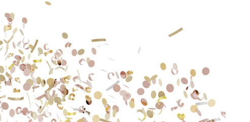 Beautiful pink and gold confetti falling on white background. Perfect for party invitations, banners, and more.
