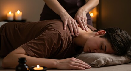 Obraz premium Close up of a masseuse's hands performing a Thai massage