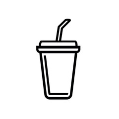 A simple line drawing of a disposable cup with a lid and straw isolated on a white background design