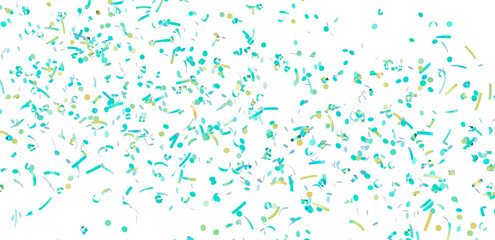 Festive confetti background with teal, gold, and white elements. Perfect for party invitations, celebrations, and festive designs.