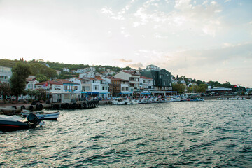 Fototapeta premium sea view of burgazada island village in the summer sunset, istanbul 