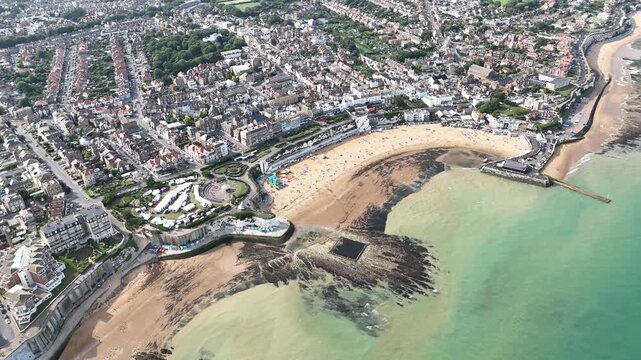 Broadstairs Kent seaside town UK establishing aerial shot