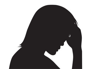 おでこに手を当てて悩む男性の右向き横顔シルエット