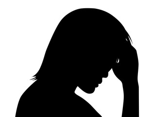 おでこに手を当てて悩む男性の右向き横顔シルエット