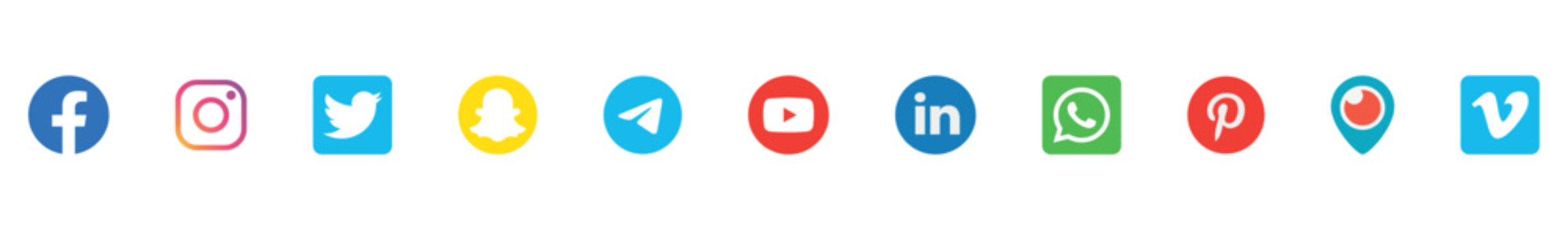 Realistic social media logotype collection: Facebook, instagram, twitter, youtube, linkedin, snapchat, telegram, pinterest, whatsap, periscope, vimeo. Social media. Rivne, Ukraine - August 27, 2025