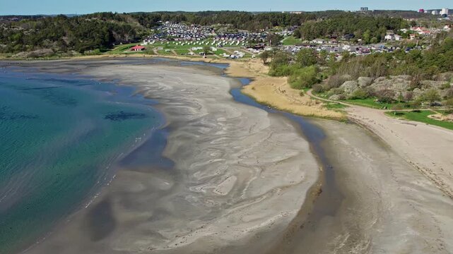Askimsbadet Beach Destination In The Askim Area Of Gothenburg, Sweden. Aerial Drone Shot