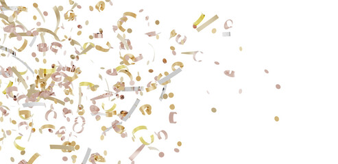 Beautiful image of gold and pink confetti falling on a white background. Perfect for celebrations, parties, and festive designs.