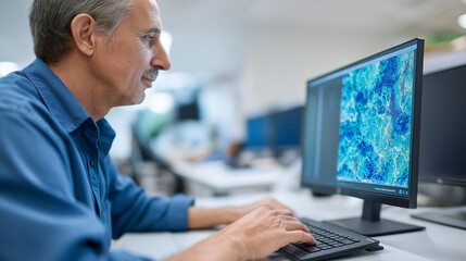 An AI powered print optimization system analyzes a piece of artwork on a screen. The machine learning technology intelligently adjusts color separations and prepress settings to