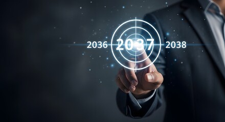 Businessman targeting future goals with digital interface and business strategy planning concept