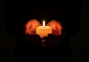 Candle in Hands - Hope and Remembrance Concept