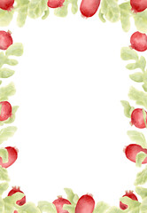 Watercolor Radish Vegetable Frame Illustration. Decorative border with red radishes and green leaves. Perfect for recipe cards, kitchen prints, farm-to-table menus, and eco packaging design