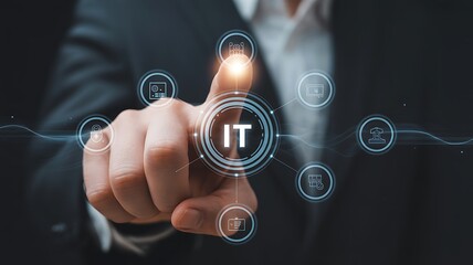 Businessman touching it technology interface with digital icons