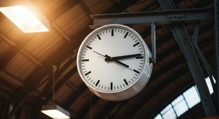 Clock at Old Train Station with Time Flies in Railway Hall.