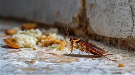 Cockroach encounter in kitchen close-up insect life contaminated environment macro view pest control insight
