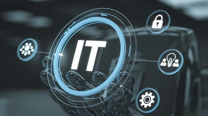 Modern it technology concept with digital interface and icons
