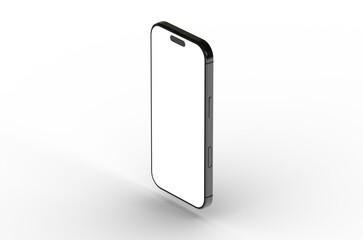 High-quality photo of a black smartphone with a blank screen, perfect for app presentations or website mockups. Isolated on white background.