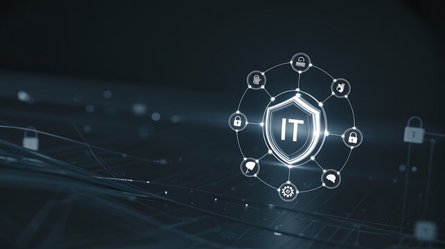 Futuristic it security shield with network connections and digital data - Powered by Adobe