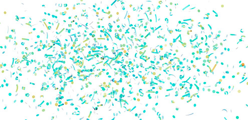 Festive teal and gold confetti falling on white background. Perfect for party invitations, celebrations, and more.