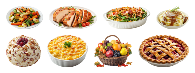 PNG Delicious festive feast assortment, element set on transparent background