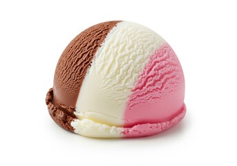 Fototapeta premium Neapolitan Ice Cream Scoop with Chocolate Vanilla and Strawberry Flavors Isolated on White