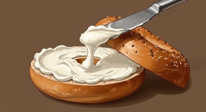 bagel with cream cheese being spread clip art preview