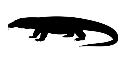 Komodo Dragon Silhouette Vector Illustration , Animal Silhouette Element