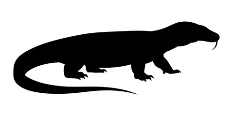 Komodo Dragon Silhouette Vector Illustration , Animal Silhouette Element